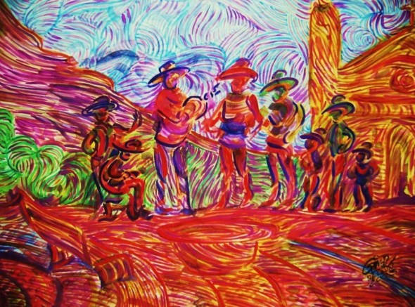 "Mariachis", pintura de Oliver de León